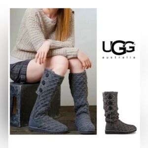 UGG Grey Knit Lattice Cardy Boots Womens Size 7